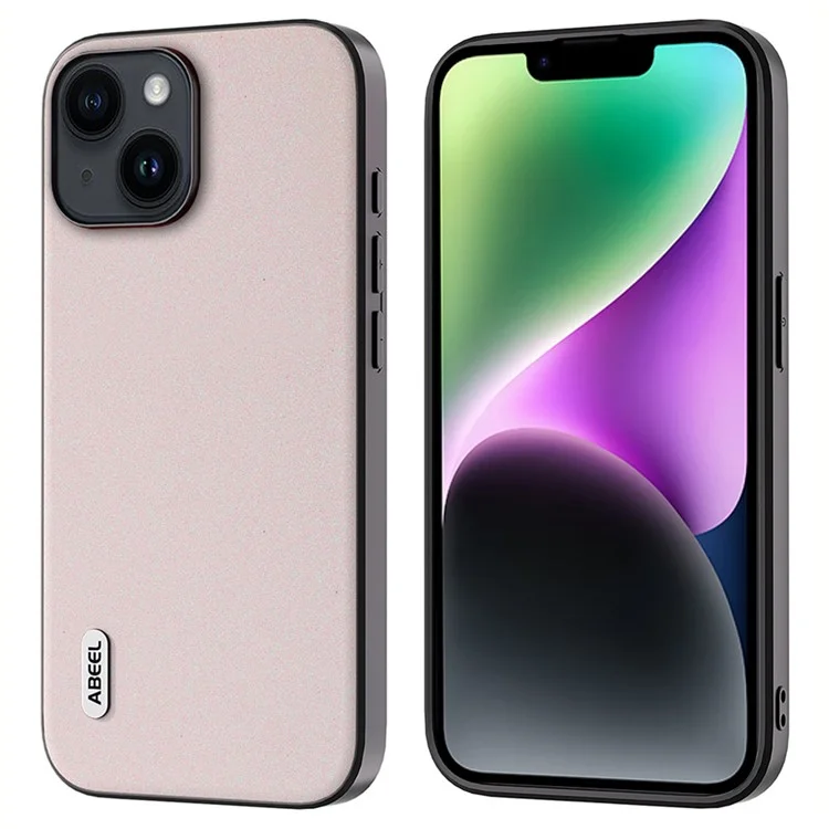 ABEEL For iPhone 14 Plus Funda Trasera con Purpurina Antiarañazos Revestida de Piel de PU  - Blanco