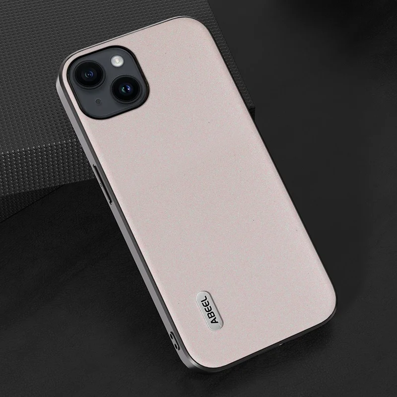 ABEEL For iPhone 14 Plus Funda Trasera con Purpurina Antiarañazos Revestida de Piel de PU  - Blanco