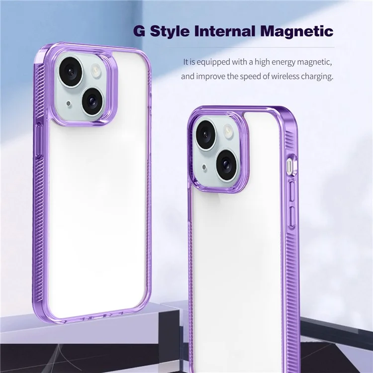 Для iPhone 15 Plus HD Clear Case Anti-Scratch Smartphone Shell TPU+PC Phone Cover - Purple