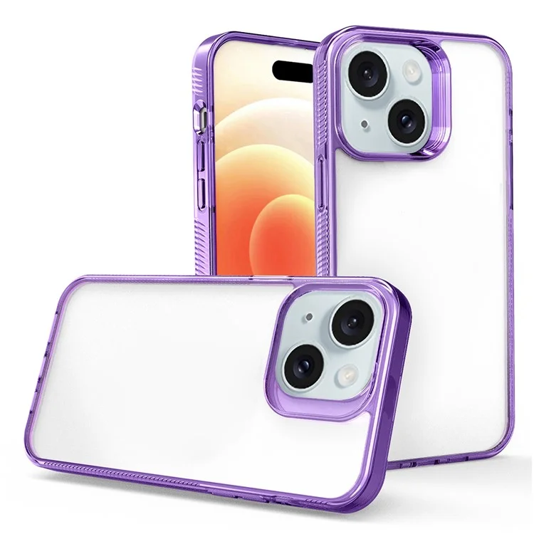 For iPhone 15 TPU+PC Phone Cover HD Clear Case Anti-Scratch Smartphone Shell - Purple