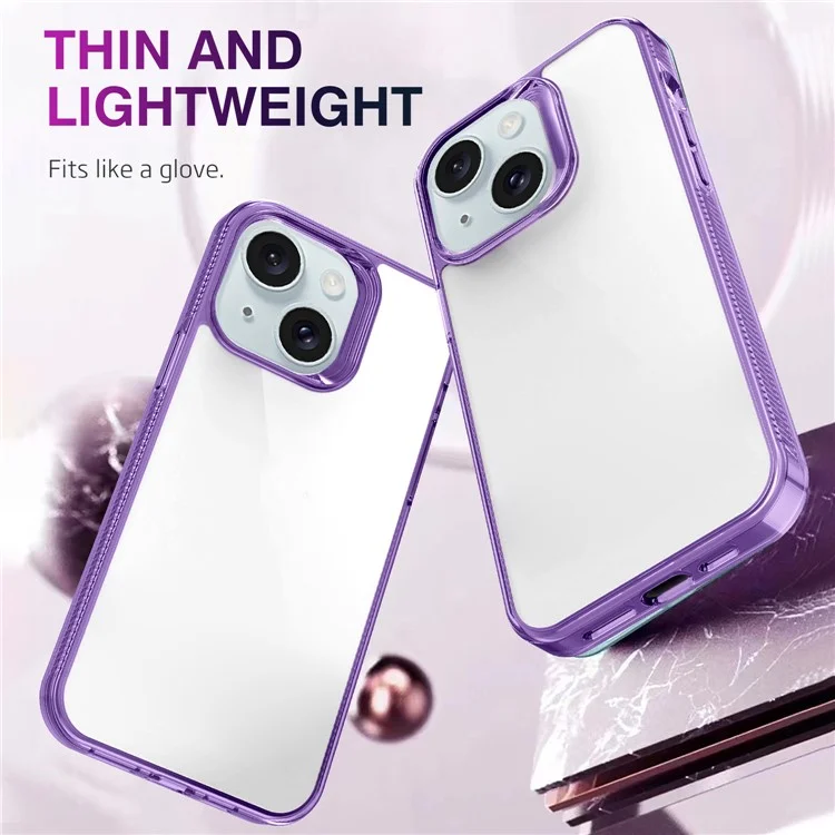 For iPhone 15 TPU+PC Phone Cover HD Clear Case Anti-Scratch Smartphone Shell - Purple