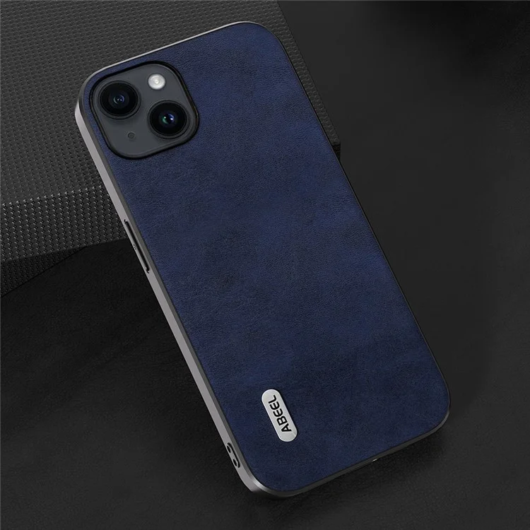 ABEEL Para iPhone 15 Funda de Teléfono de Cuero PU+TPU+PC Textura de Cuero de Vaca Resistente a los Arañazos - Azul