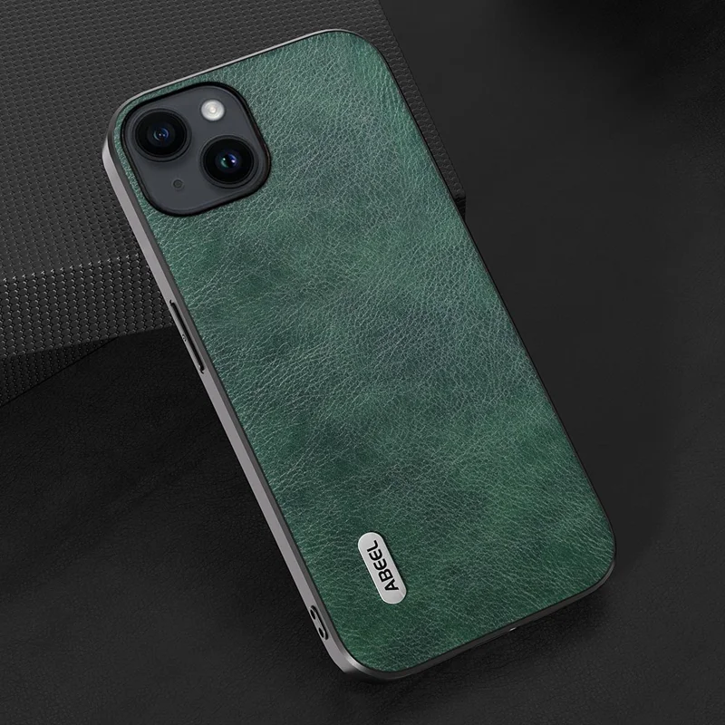 ABEEL for iPhone 15 Plus Cell Phone Case Litchi Texture Anti-Dust PU Leather Coated TPU Phone Cover - Green