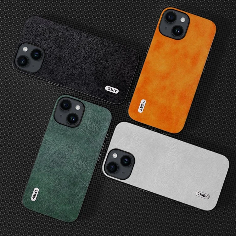 ABEEL For iPhone 14 Funda de Teléfono de Piel PU+TPU Antiarañazos - Naranja