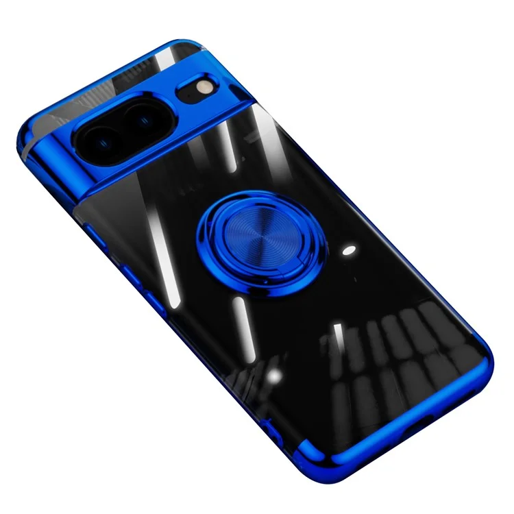 For Google Pixel 8 Electroplating TPU Phone Case Ring Kickstand Anti-drop Cover - Blue