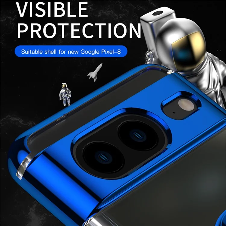 For Google Pixel 8 Electroplating TPU Phone Case Ring Kickstand Anti-drop Cover - Blue
