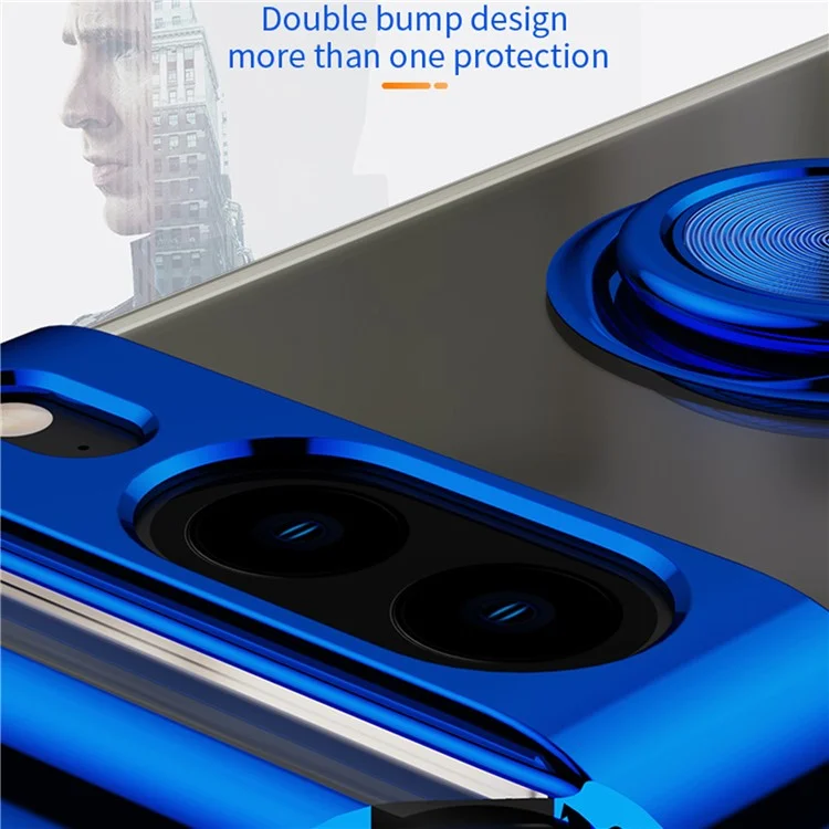 For Google Pixel 8 Electroplating TPU Phone Case Ring Kickstand Anti-drop Cover - Blue