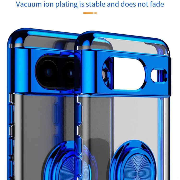 For Google Pixel 8 Electroplating TPU Phone Case Ring Kickstand Anti-drop Cover - Blue