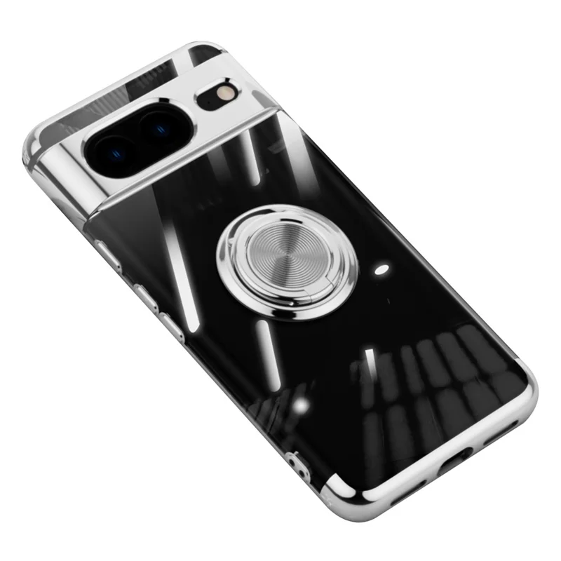 For Google Pixel 8 Electroplating TPU Phone Case Ring Kickstand Anti-drop Cover - Silver