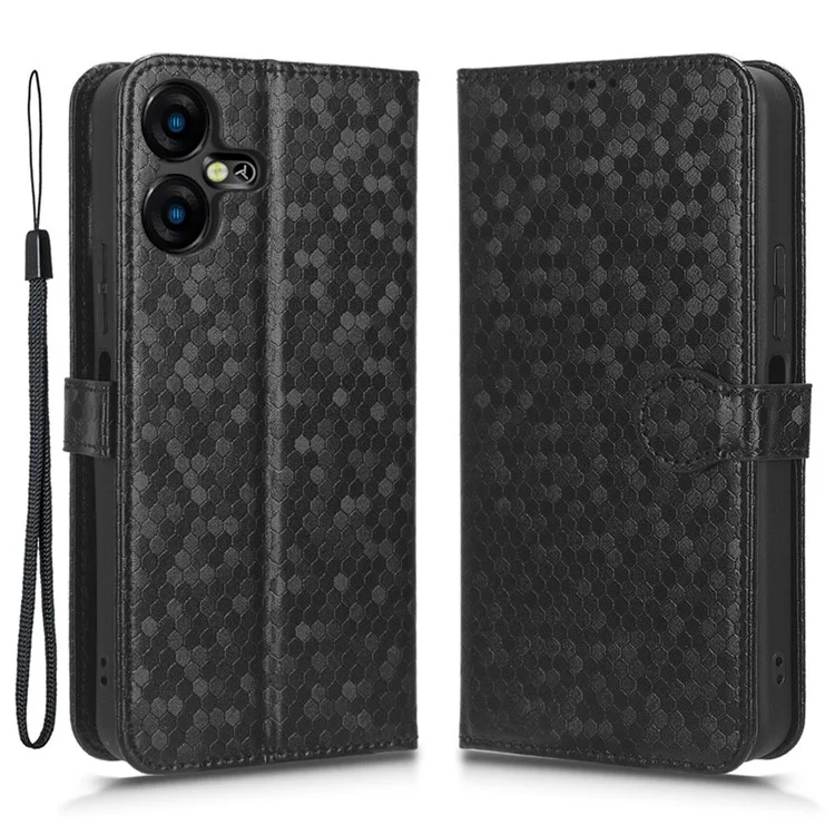Para el TECNO Pova Neo 3 4G, funda de piel con patrón de puntos estampados, tipo billetera, soporte Carcasa de teléfono - Negro