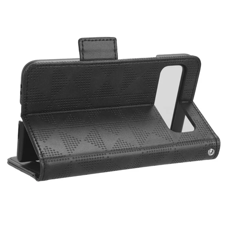 For Google Pixel Fold Phone Cover PU Leather Stand Wallet Imprinted Triangle Cell Phone Case Shell - Black