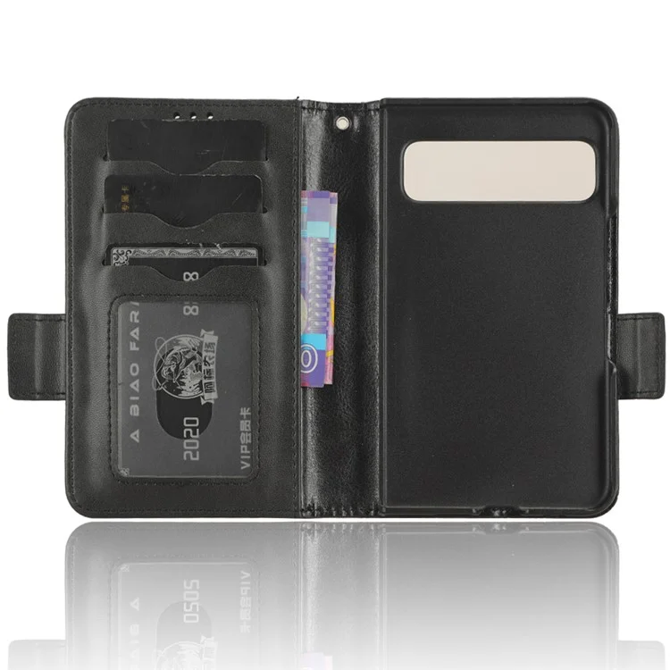 For Google Pixel Fold Phone Cover PU Leather Stand Wallet Imprinted Triangle Cell Phone Case Shell - Black