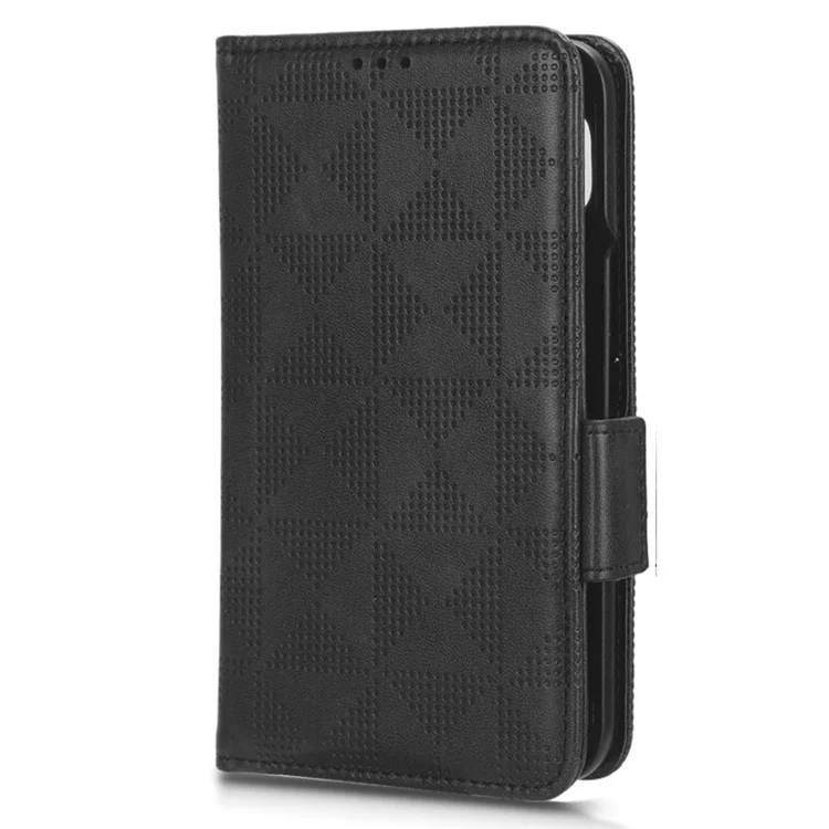 For Google Pixel Fold Phone Cover PU Leather Stand Wallet Imprinted Triangle Cell Phone Case Shell - Black