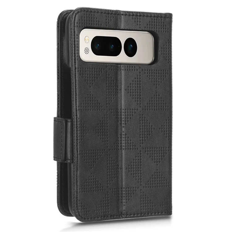 For Google Pixel Fold Phone Cover PU Leather Stand Wallet Imprinted Triangle Cell Phone Case Shell - Black