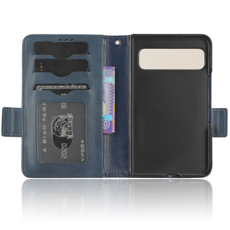 For Google Pixel Fold Phone Cover PU Leather Stand Wallet Imprinted Triangle Cell Phone Case Shell - Blue