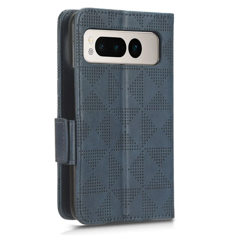 For Google Pixel Fold Phone Cover PU Leather Stand Wallet Imprinted Triangle Cell Phone Case Shell - Blue