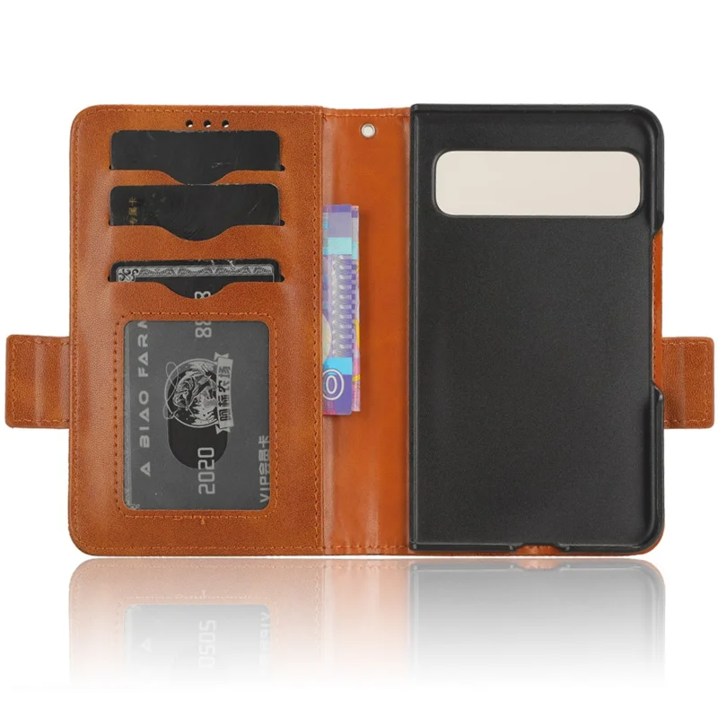 For Google Pixel Fold Phone Cover PU Leather Stand Wallet Imprinted Triangle Cell Phone Case Shell - Brown