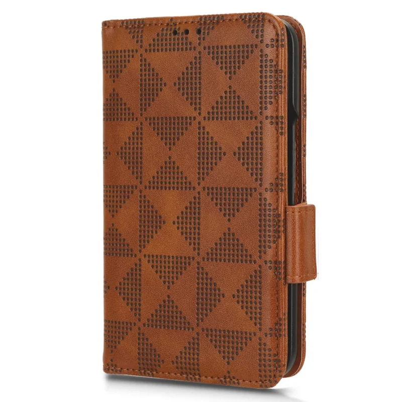 For Google Pixel Fold Phone Cover PU Leather Stand Wallet Imprinted Triangle Cell Phone Case Shell - Brown