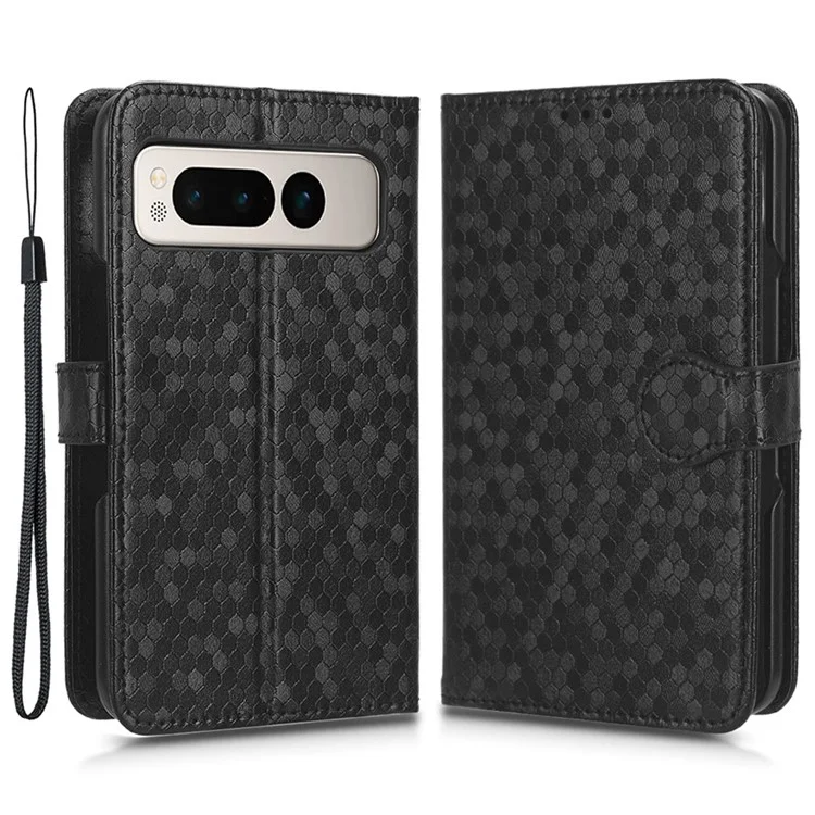 Per Google Pixel Fold Wallet Phone Shell PU Leather Stand Case Imprinted Dot Pattern Phone Cover - Nero