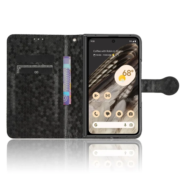 Per Google Pixel Fold Wallet Phone Shell PU Leather Stand Case Imprinted Dot Pattern Phone Cover - Nero