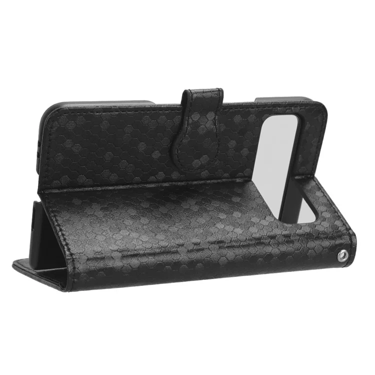 Per Google Pixel Fold Wallet Phone Shell PU Leather Stand Case Imprinted Dot Pattern Phone Cover - Nero
