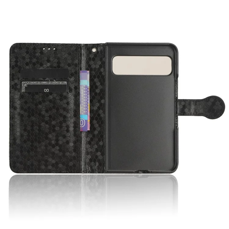 Per Google Pixel Fold Wallet Phone Shell PU Leather Stand Case Imprinted Dot Pattern Phone Cover - Nero