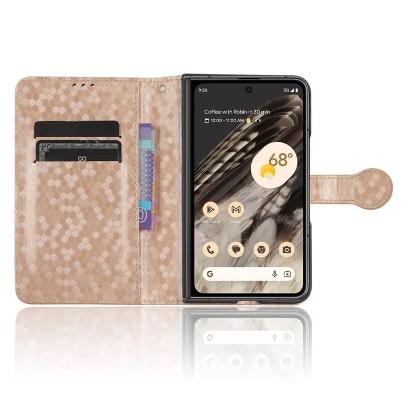 For Google Pixel Fold Wallet Phone Shell PU Leather Stand Case Imprinted Dot Pattern Phone Cover - Rose Gold