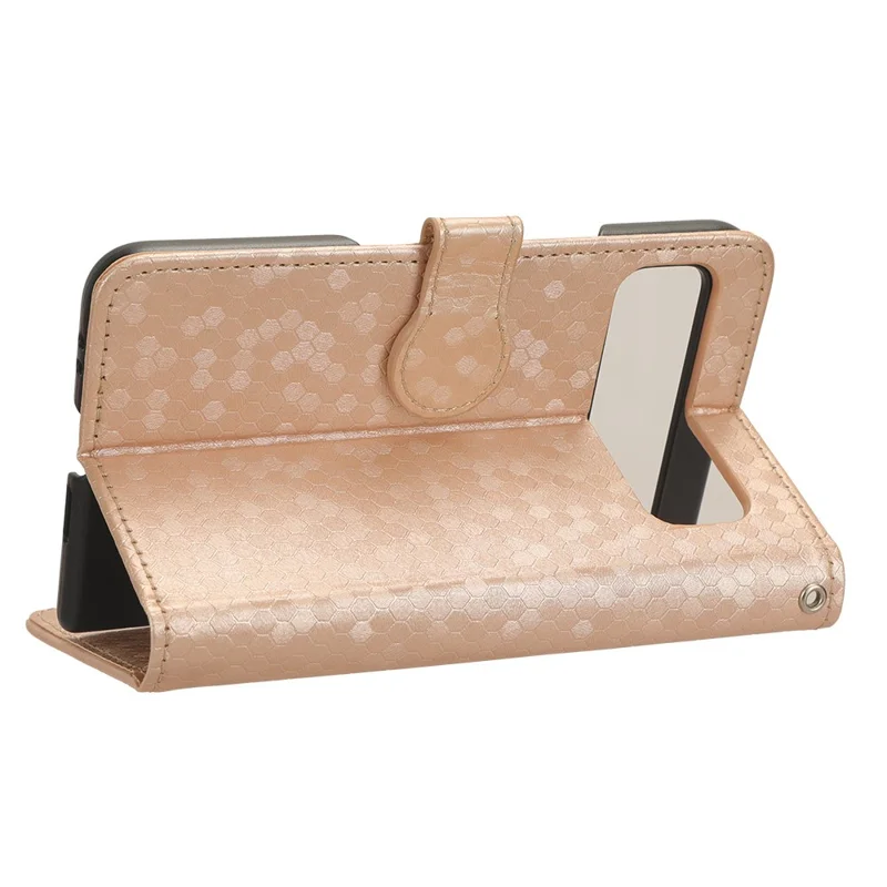 For Google Pixel Fold Wallet Phone Shell PU Leather Stand Case Imprinted Dot Pattern Phone Cover - Rose Gold