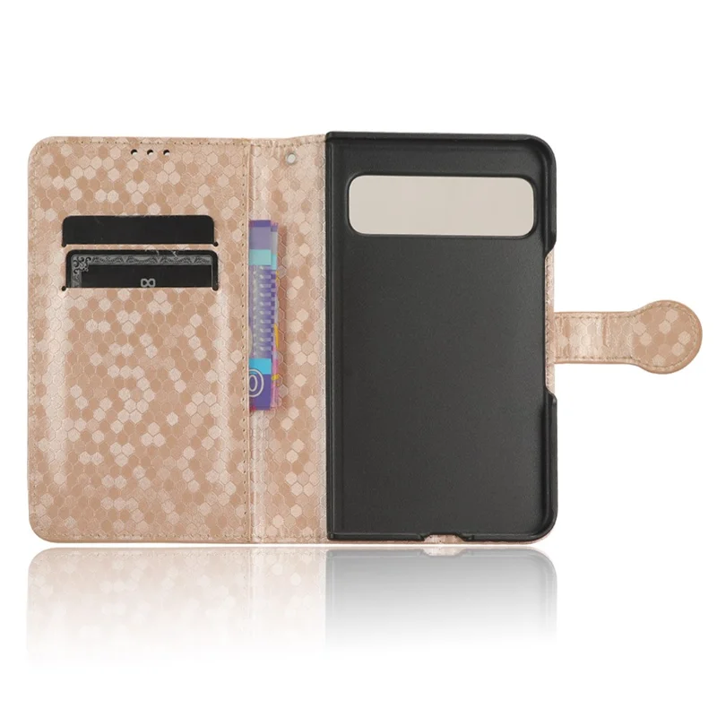 For Google Pixel Fold Wallet Phone Shell PU Leather Stand Case Imprinted Dot Pattern Phone Cover - Rose Gold