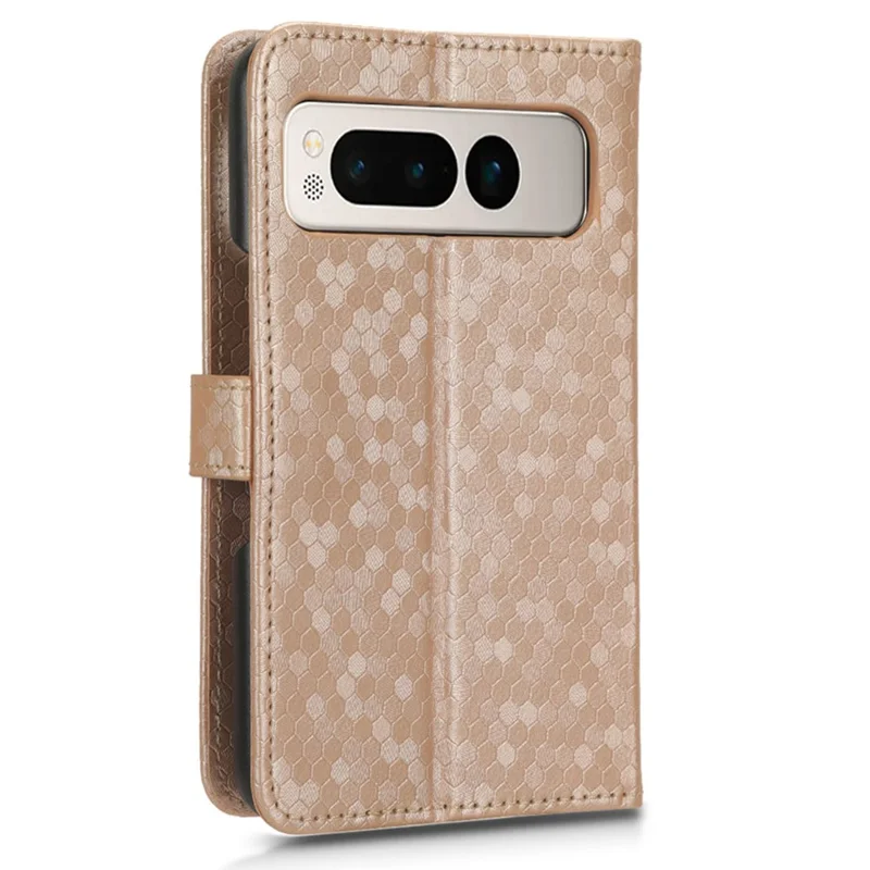 For Google Pixel Fold Wallet Phone Shell PU Leather Stand Case Imprinted Dot Pattern Phone Cover - Rose Gold