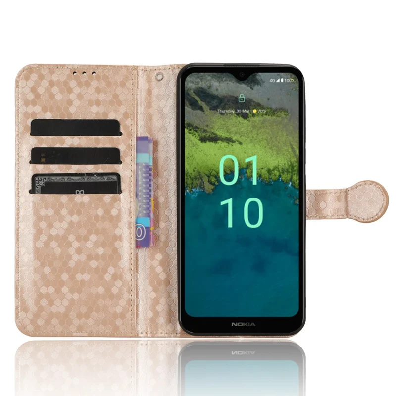 Für Nokia C110 Geprägtes Punktmuster Wallet Shell PU-Leder Ständer Telefonhülle - Roségold