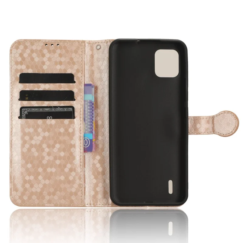 Für Nokia C110 Geprägtes Punktmuster Wallet Shell PU-Leder Ständer Telefonhülle - Roségold