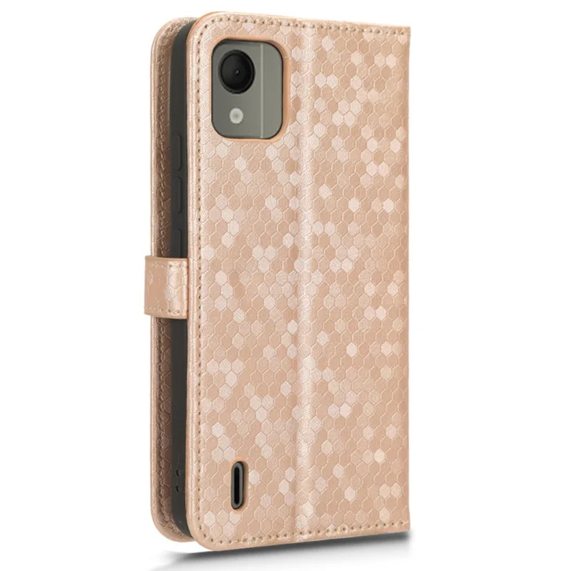 Für Nokia C110 Geprägtes Punktmuster Wallet Shell PU-Leder Ständer Telefonhülle - Roségold