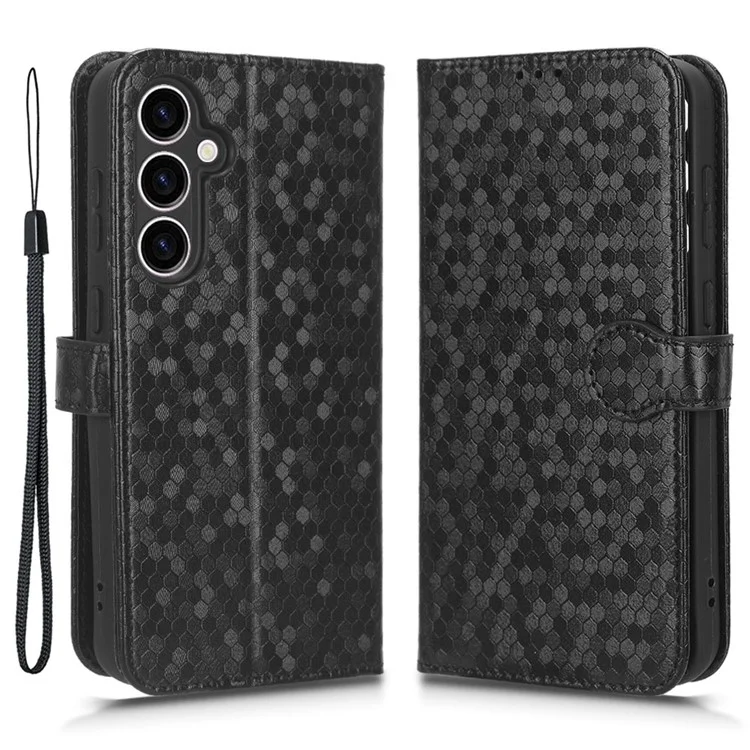Für Samsung Galaxy S23 FE Smartphone Brieftasche Hülle Gepunktet Gestellt PU Leder Abdeckung - Schwarz