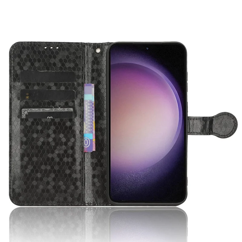 Für Samsung Galaxy S23 FE Smartphone Brieftasche Hülle Gepunktet Gestellt PU Leder Abdeckung - Schwarz