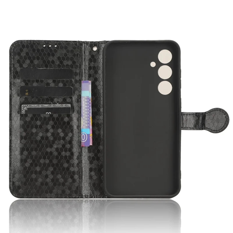 Für Samsung Galaxy S23 FE Smartphone Brieftasche Hülle Gepunktet Gestellt PU Leder Abdeckung - Schwarz