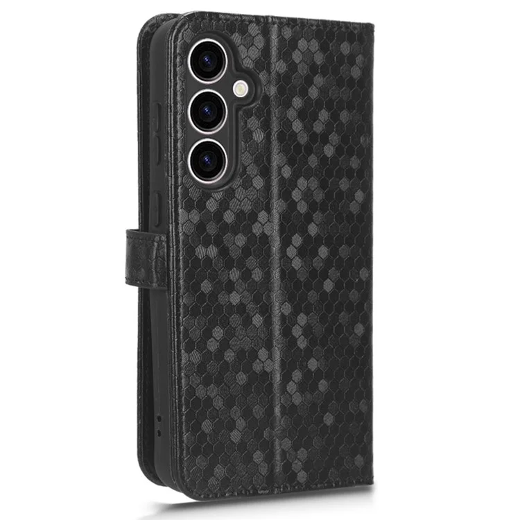 Für Samsung Galaxy S23 FE Smartphone Brieftasche Hülle Gepunktet Gestellt PU Leder Abdeckung - Schwarz