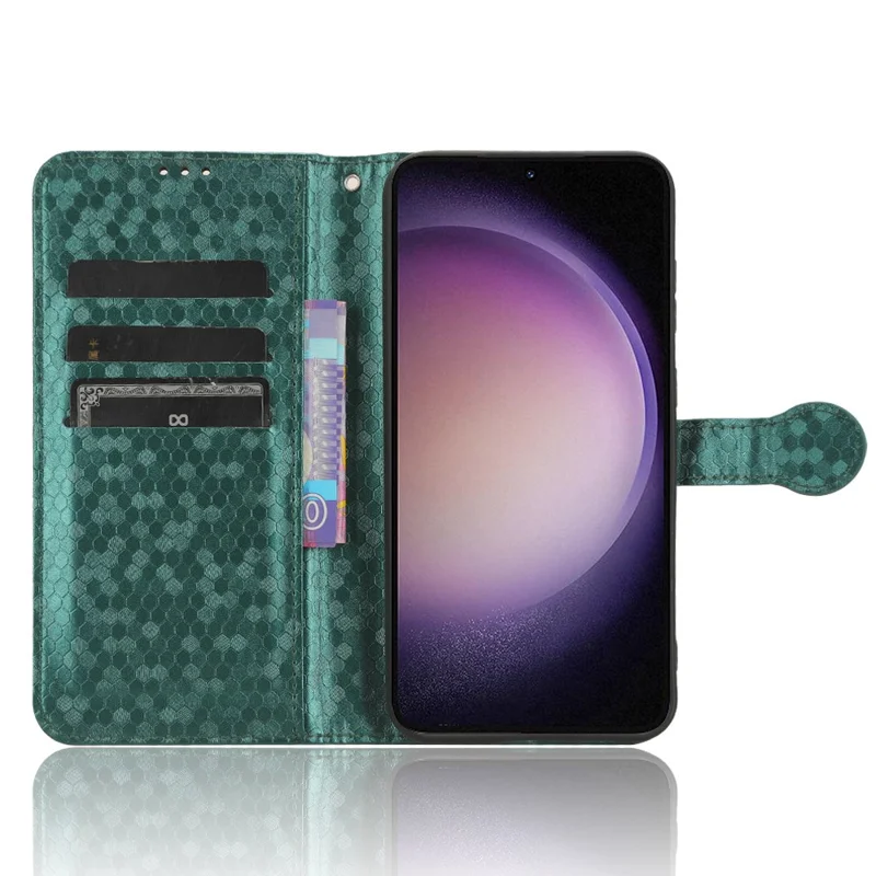 For Samsung Galaxy S23 FE Phone Wallet Case Dot Imprinted Stand PU Leather Cover - Green