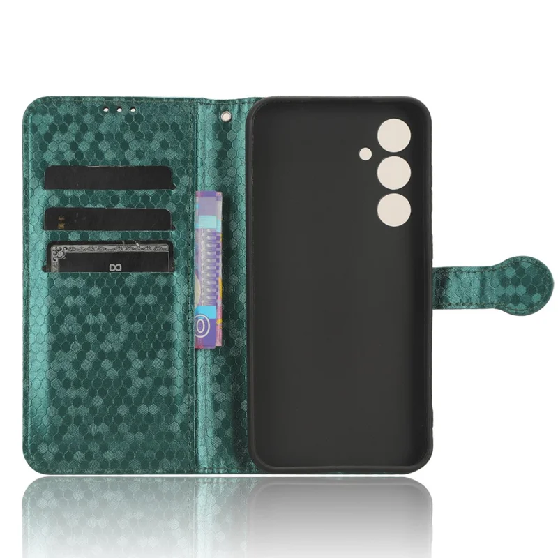 For Samsung Galaxy S23 FE Phone Wallet Case Dot Imprinted Stand PU Leather Cover - Green