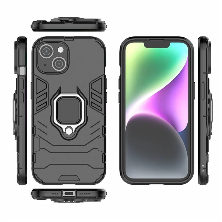 Für iPhone 15 Plus Ring Halter Kickstand Schutzhülle TPU+PC Handyhülle - Schwarz