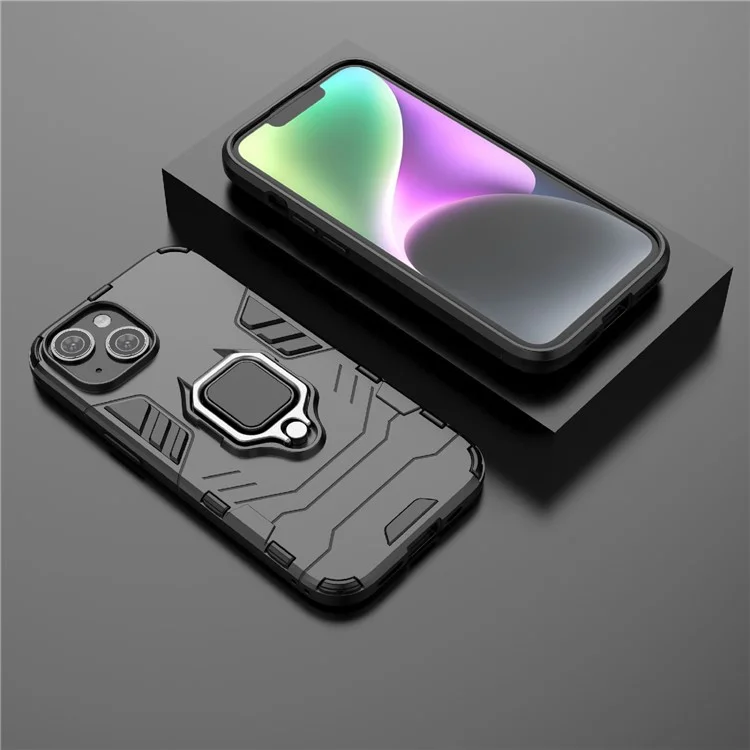 Für iPhone 15 Plus Ring Halter Kickstand Schutzhülle TPU+PC Handyhülle - Schwarz