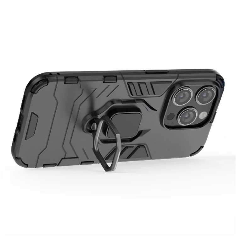 Für iPhone 15 Pro Max TPU+PC stoßfestes Telefon-Etui mit Ringhalterung und Ständer - Schwarz