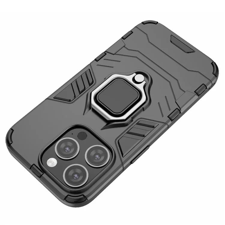 Für iPhone 15 Pro Max TPU+PC stoßfestes Telefon-Etui mit Ringhalterung und Ständer - Schwarz