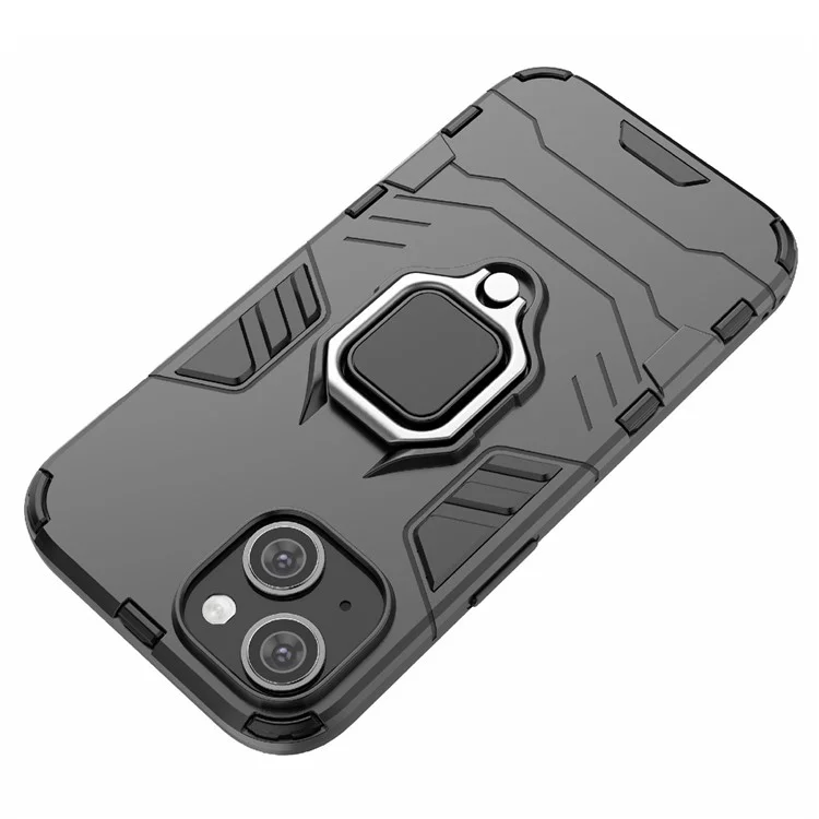 Per iPhone 15 Ring Holder Kickstand Back Cover TPU+PC Custodia Antiurto per Telefono - Nero