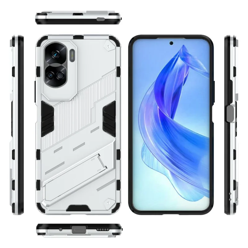 For Honor 90 Lite 5G / X50i 5G Drop Protection Phone Case Kickstand PC+TPU Back Cover - White