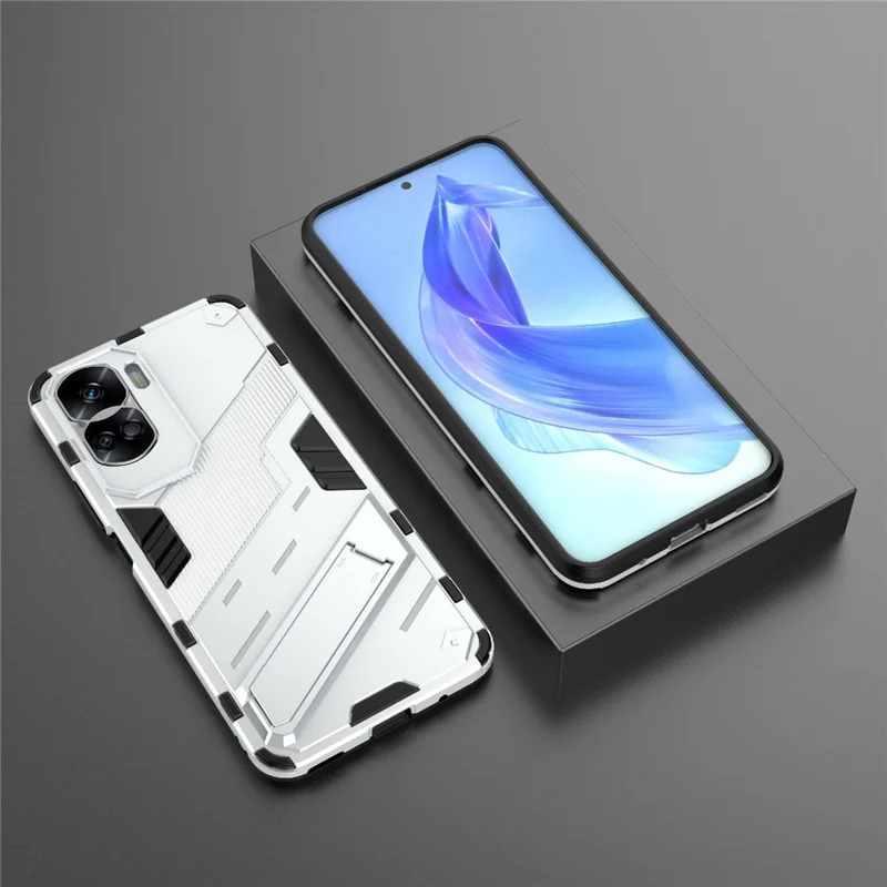 For Honor 90 Lite 5G / X50i 5G Drop Protection Phone Case Kickstand PC+TPU Back Cover - White