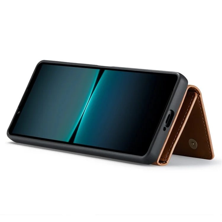 DG.MING M1 Series For Sony Xperia 1 V Magnetic Wallet Phone Case Anti-Drop Kickstand PC+TPU+PU Phone Cover - Brown