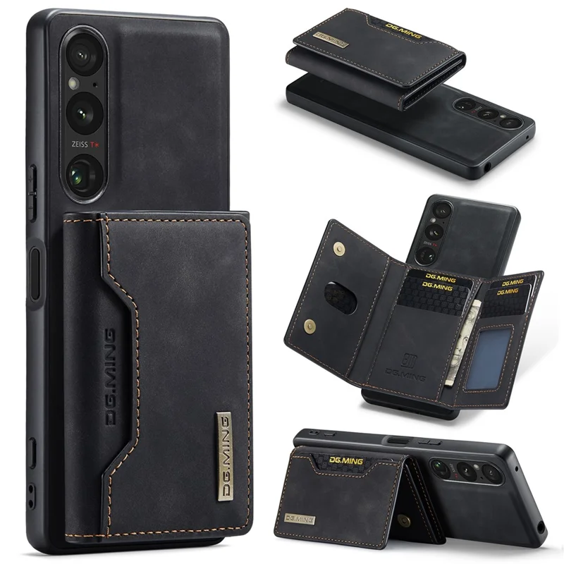 DG.MING M2 Series for Sony Xperia 1 V Magnetic Wallet Phone Case PU+PC+TPU Kickstand Phone Cover - Black