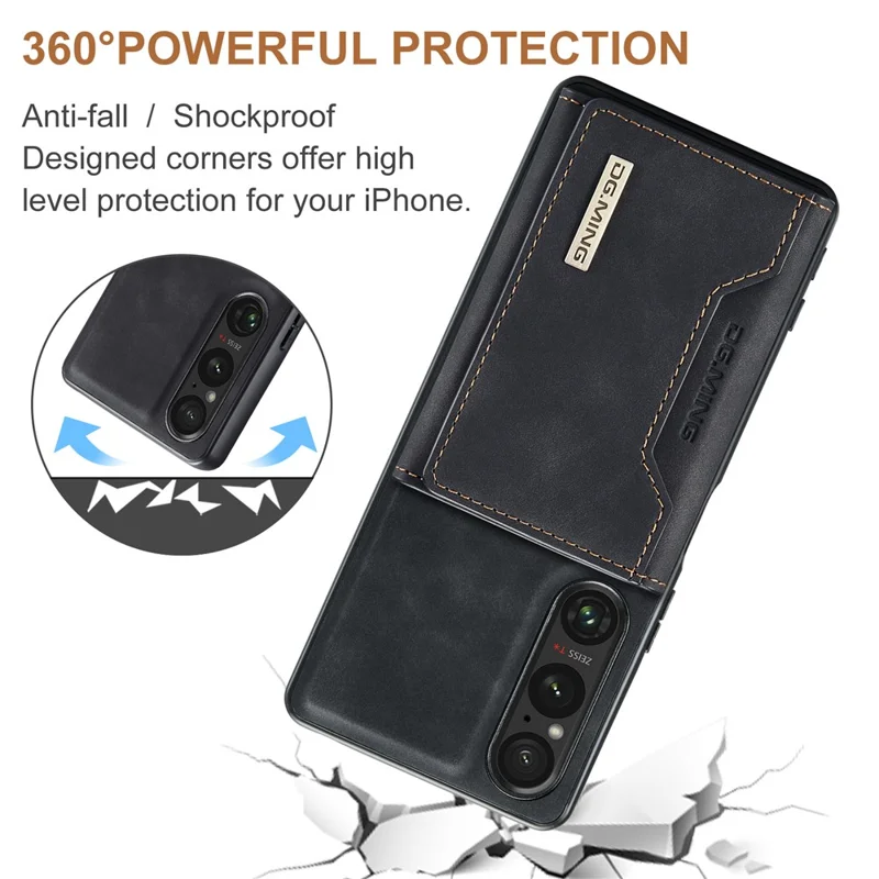 DG.MING M2 Series for Sony Xperia 1 V Magnetic Wallet Phone Case PU+PC+TPU Kickstand Phone Cover - Black