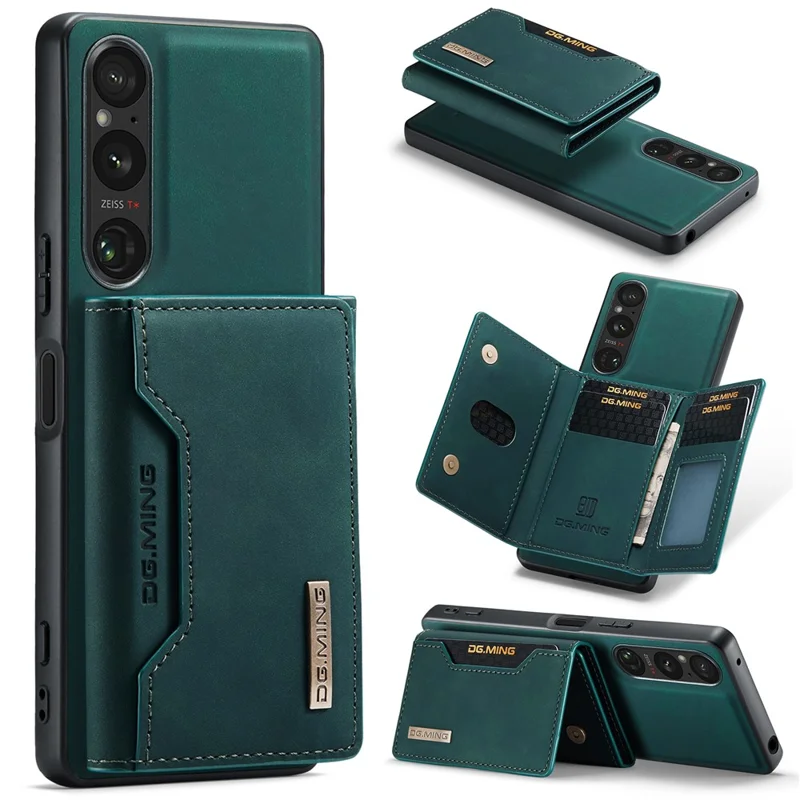 DG.MING M2 Series pour Sony Xperia 1 V Étui de téléphone portefeuille magnétique PU+PC+TPU avec support - Vert